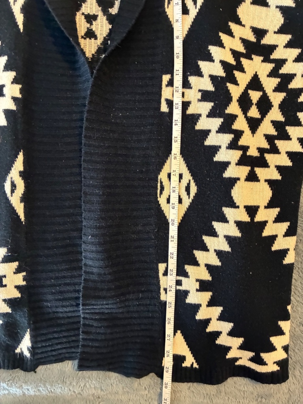 Black and Cream Aztec Open Front Cardigan - Picture 8 of 8